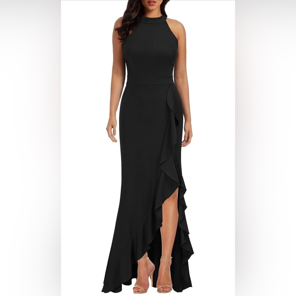 WOOSEA Women's High Neck Split Bodycon Mermaid Evening Cocktail Long Dress